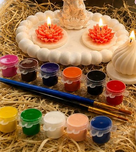 Paint-your-own Ganesha kit with candle holder, lotus candles and paint pots